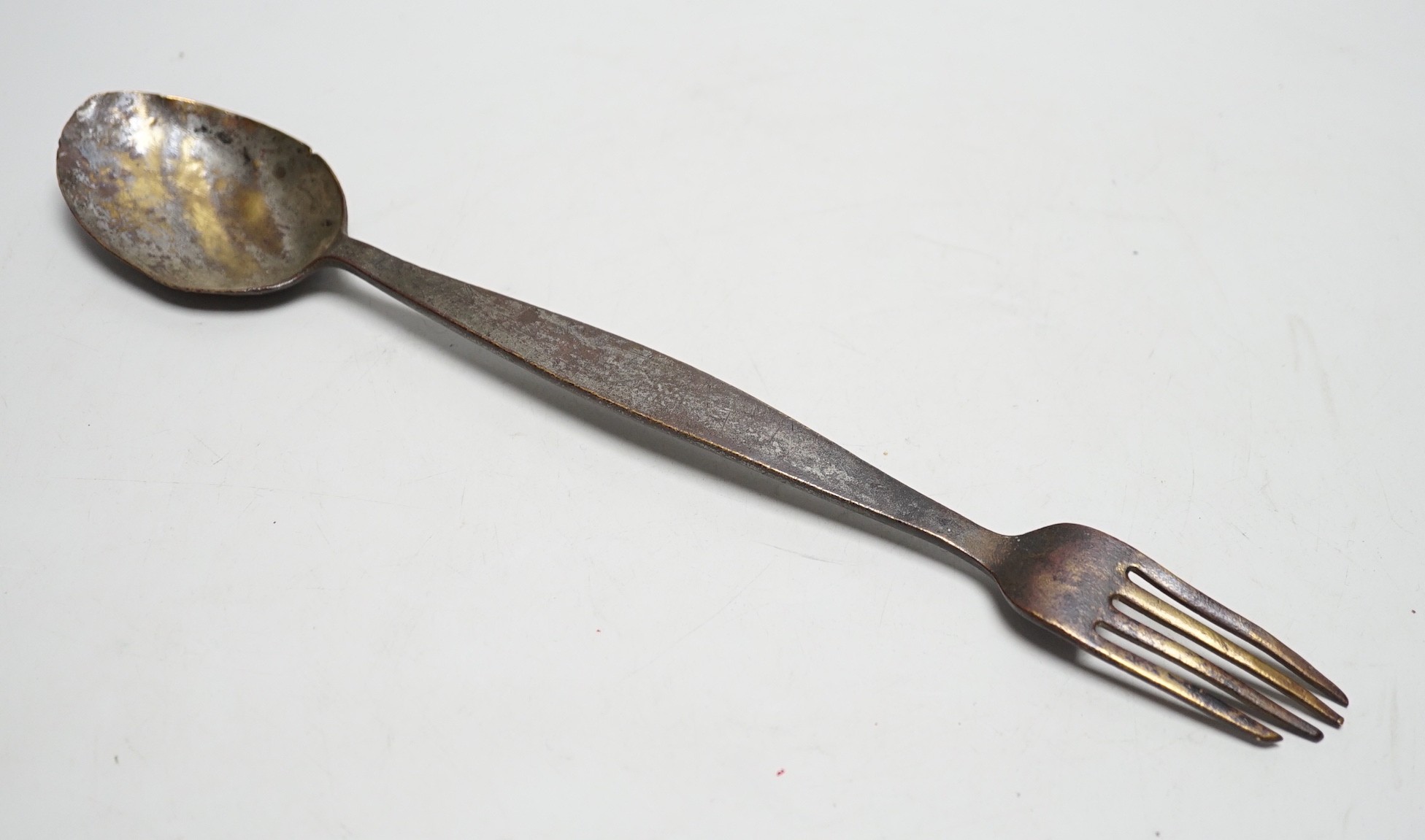 A large and unusual 19th century combined workman’s spoon / fork, 34.5cm